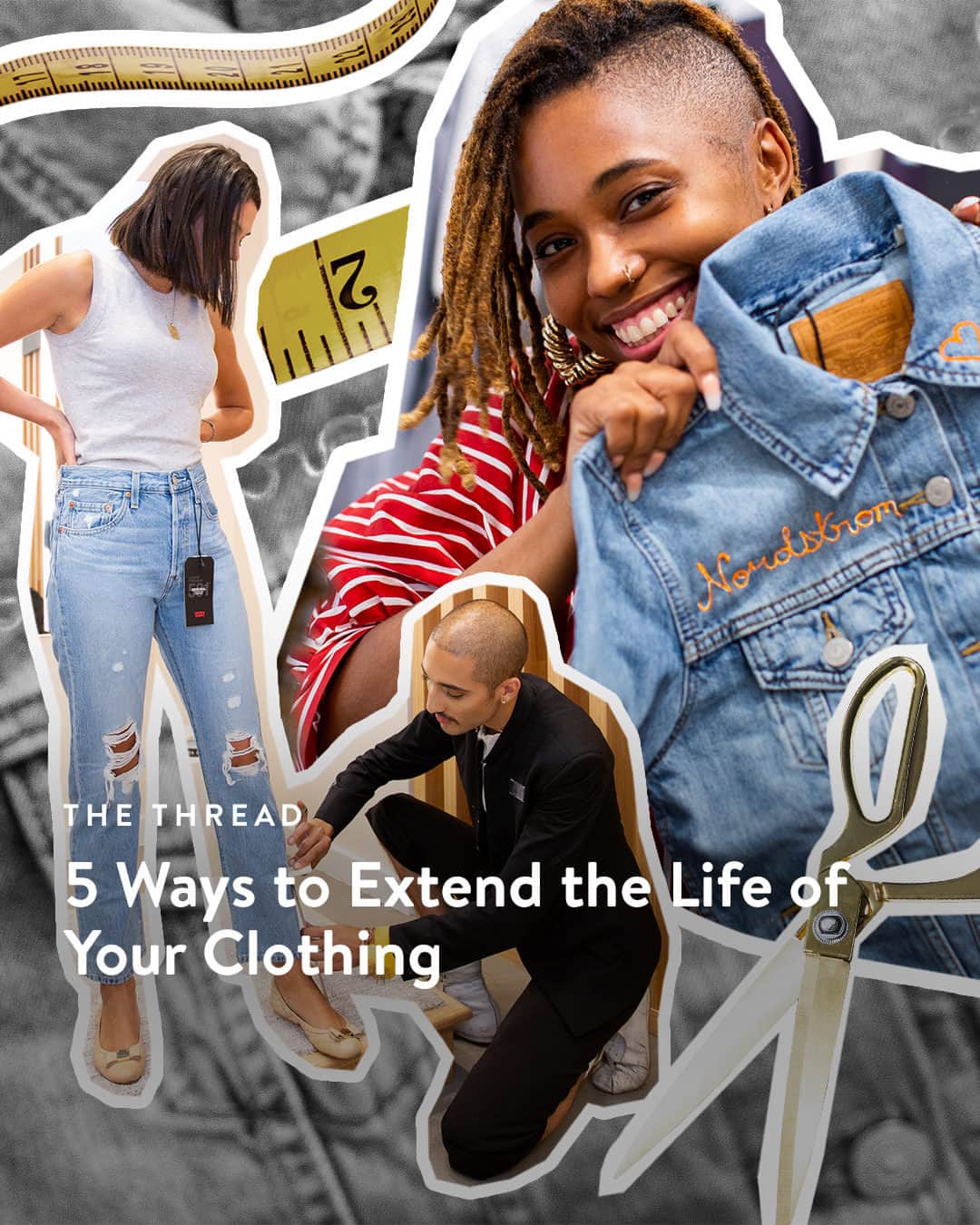 Nordstromのインスタグラム：「Did you know Nordstrom employs the largest number of tailors in North America? In honor of Earth Month, we go over five ways to alter, upcycle and customize your clothes to make them feel brand-new, last longer and avoid landfills. 💙💚 Read the full story on The Thread at the link in bio.」
