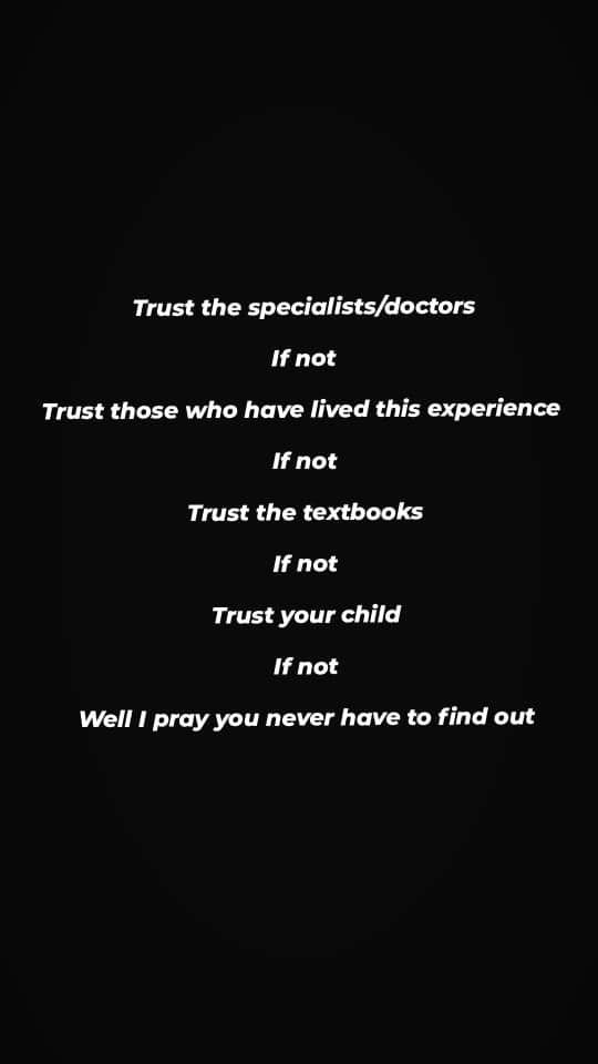 エマ・デュモンのインスタグラム：「Trust the specialists/doctors  If not  Trust those who have lived this experience   If not  Trust the textbooks  If not  Trust your child  If not  Well I pray you never have to find out」