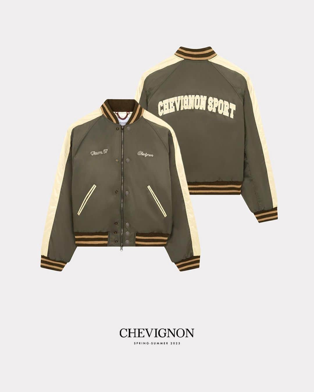 シェビニオンのインスタグラム：「BOMBERS SPORT TEAM 57  1989 REISSUE  CHILDHOOD MEMORY SPRING-SUMMER 2023  #CHEVIGNON」