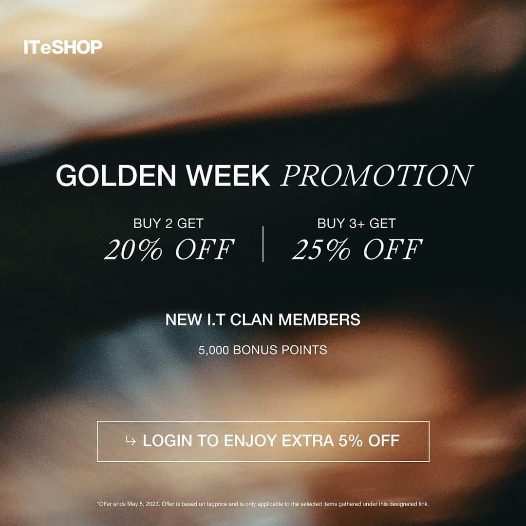 I.T IS INSPIRATIONさんのインスタグラム写真 - (I.T IS INSPIRATIONInstagram)「GOLDEN WEEK PROMOTION: Get up to 25% OFF  Lift off! Our sale starts now!  The wait is over. Time to shop more and get up to 25% OFF your favourite streetwear and utility wear brands today.   Head over to ITeSHOP.com to shop new pieces now.   Sale ends May 5th. Fast delivery. 7-day refund guaranteed.   #ITeSHOP #Over600brands #ShopOnline #GoldenWeek #Sale」4月26日 12時16分 - ithk