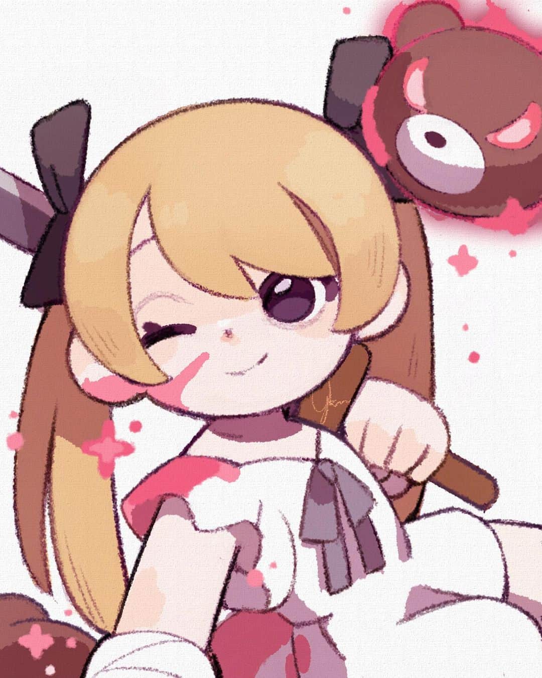 ユキノシュガーのインスタグラム：「#drawing#illustration#original#originalcharacter#girl#twintail#bear#fight#instagram」
