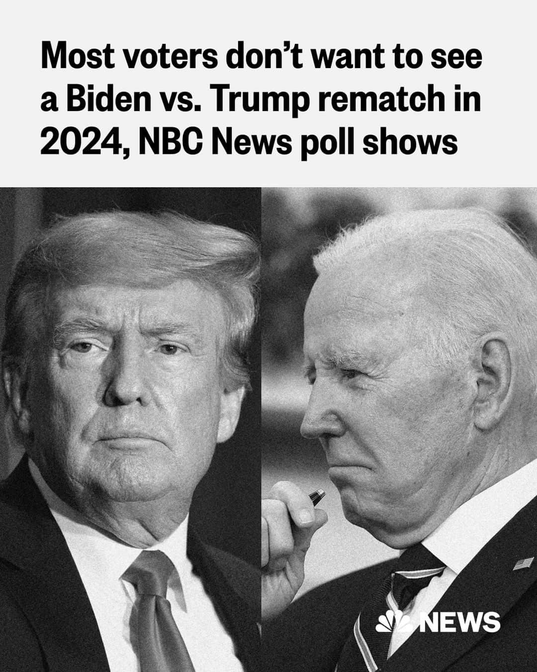 NBC Newsさんのインスタグラム写真 - (NBC NewsInstagram)「President Biden's 2024 campaign launch pushes America one step closer to Biden-Trump II, the rematch voters don't want.  Biden has no serious challenger for the Democratic nomination, and former President Trump is the clear front-runner for a third straight Republican nod.  However, 70% of respondents said Biden shouldn't run, and 60% said Trump shouldn’t, according to an NBC News survey.  Full story at the link in bio.  📷️ @gettyimages; @NBCNews」4月26日 5時02分 - nbcnews