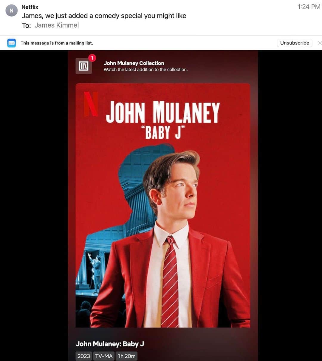 ジミー・キンメルのインスタグラム：「You were right Netflix, I liked it a lot. @JohnMulaney」