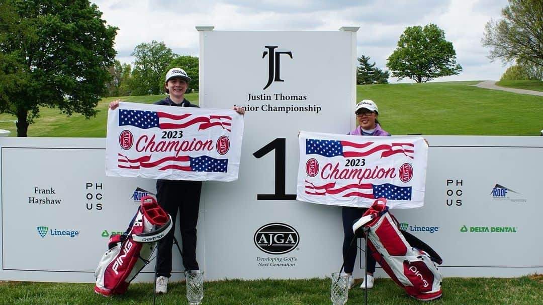 ジャスティン・トーマスのインスタグラム：「Want to send a huge congratulations to Ryan Downes and Kathryn Ha on their victories at the #justinthomasjr last week. Very well played in some tough conditions!  It means so much to me to be able to have this @ajgagolf event at my home course, in a city that means so much to me. Thanks to all the sponsors and everybody involved who makes this event what it is. I had a blast meeting and talking with the kids, and wish all of them the best of luck in the future」