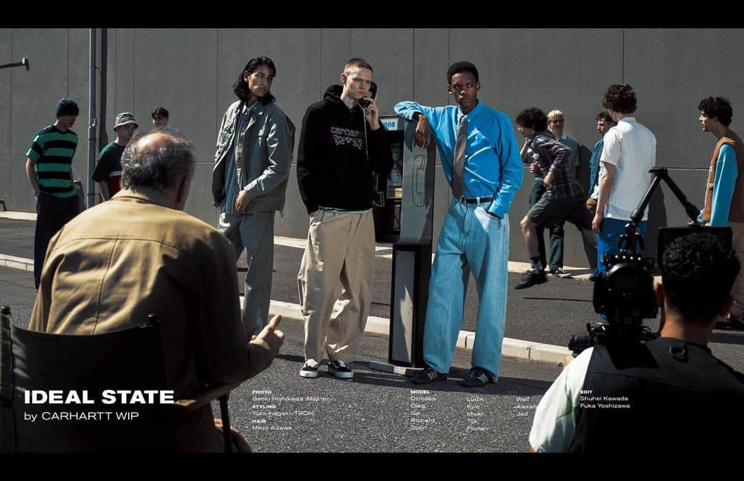 GRINDのインスタグラム：「. CARHARTT WIP for GRIND Vol.106 2023 SPRING/SUMMER  “IDEAL STATE”  Photo_Genki Nishikawa (Mild inc.) Styling_Yuto Inagaki (TRON) Hair_Mikio Aizawa Model_Dichaba, Oleg, Go, Richard, Subri, Ludin, Kyle, Miuki, Tijs, Florian, Welf, Alexander, Jad Edit_Shuhei Kawada, Fuka Yoshizawa  #grind #grindmagazine #unexpected #carharttwip」