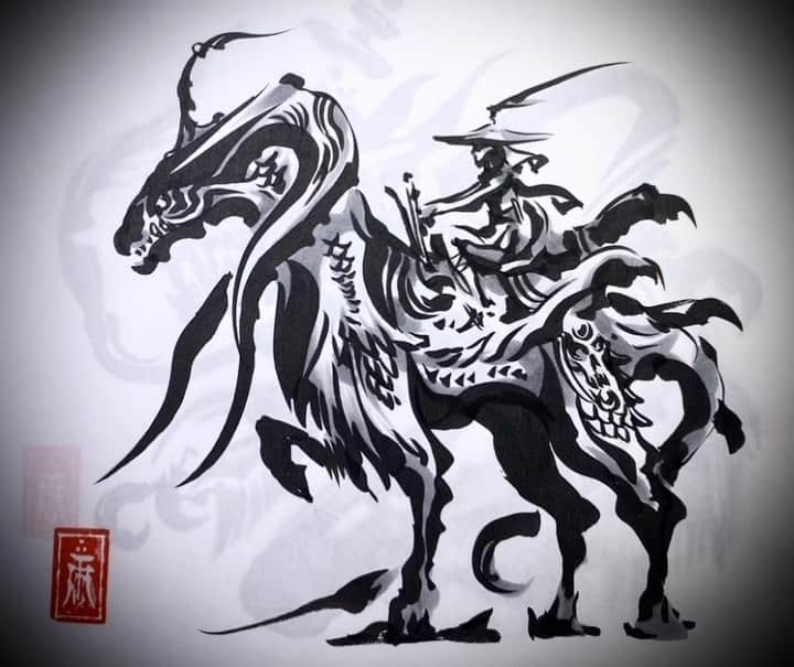 雨宮慶太のインスタグラム：「78。天然ノ旅人。#動く筆練習 #ライブドローイング　#dragon #monster  #sketch #japan  #creature  #fairy  #drawing  #illustration」