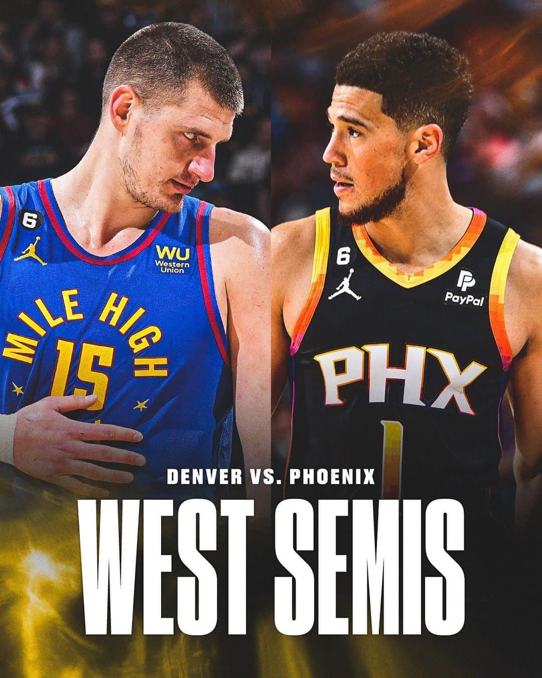 スポーツセンターのインスタグラム：「JOKER 🆚 BOOKER  The Nuggets and Suns will face off in the NBA Western Confernce Semifinals 🍿」