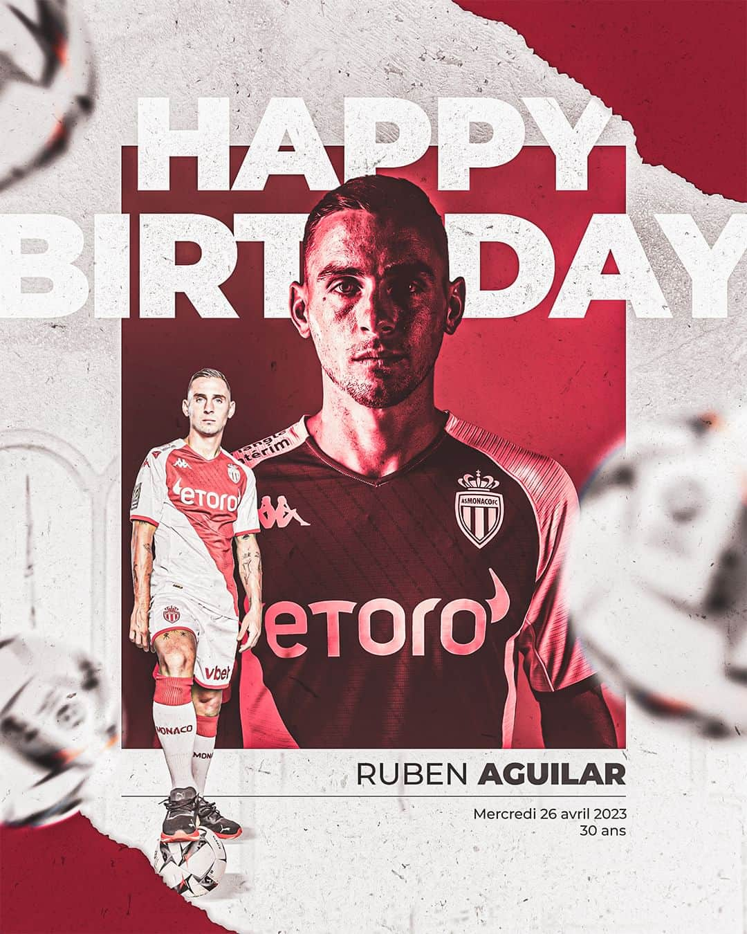 ASモナコのインスタグラム：「Notre latéral droit fête ce mercredi ses 30 ans !  Joyeux anniversaire @ruben_a25 🙌🎂」