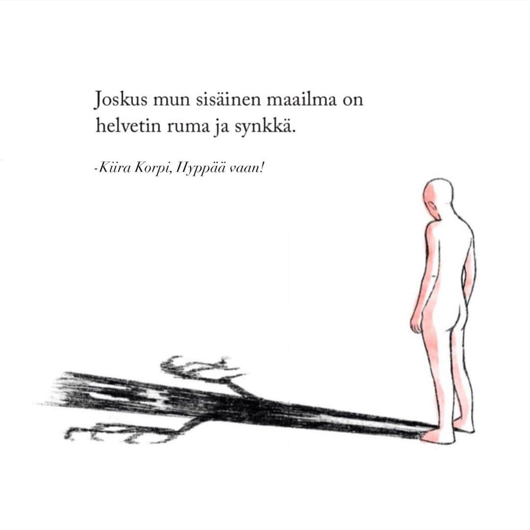 キーラ・コルピのインスタグラム：「Jos sulla on joskus tuollainen olo, et ole yksin ❤️  Teksti kirjasta Hyppää vaan! sivu 85.  Kuvitus: Emmi Kyytsönen  #hyppäävaan」