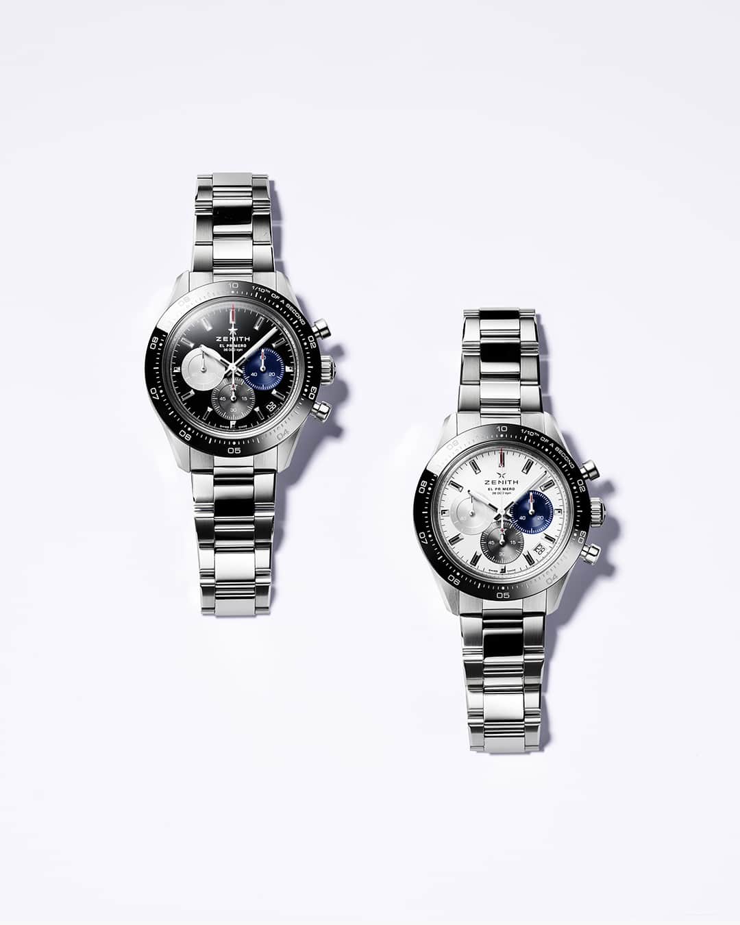 ゼニスのインスタグラム：「#ChronomasterSport The El Primero legacy doesn't just live on: it evolves. The original versions of the Chronomaster Sport in steel with white or black tricolour dials.」