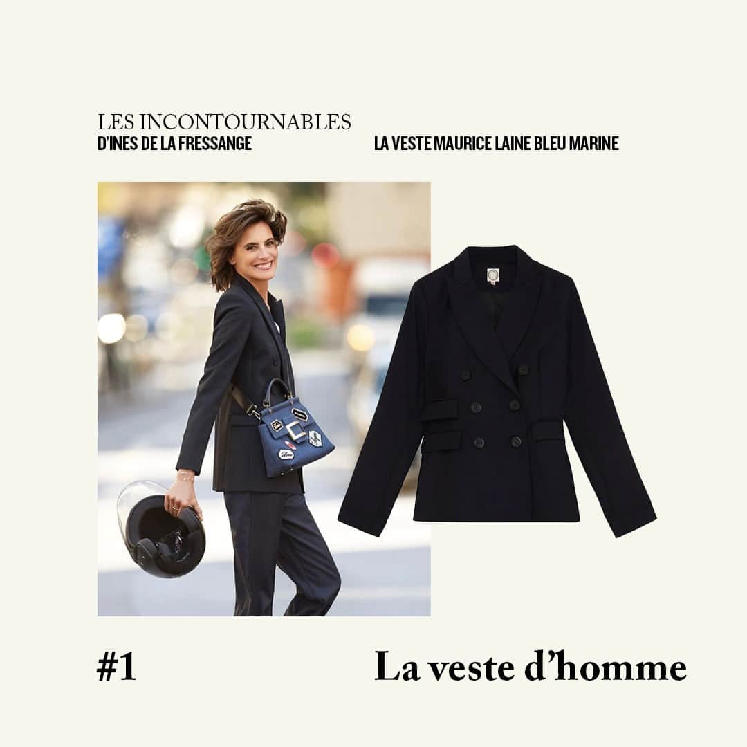 イネスドゥラフレサンジュのインスタグラム：「✨ LES CONSEILS D’INES Restez connectée ! Nous lançons toute une série des conseils et incontournables d’Ines, provenant de son livre « La Parisienne » avec Sophie Gachet. Pour ce premier article, on redécouvre la veste d’homme, une pièce incontournable du vestiaire d’Ines de la Fressange Paris. - ✨ INES' TIPS Stay connected! We are launching a whole series of Ines' tips and must-haves from her book "La Parisienne" withSophie Gachet. For this first article, we rediscover the men's jacket, an essential piece of the wardrobe of Ines de la Fressange Paris.  #inesdelafressange #inesdelafressangeparis #girlsinines #paris #parisianchic #parisianstyle」