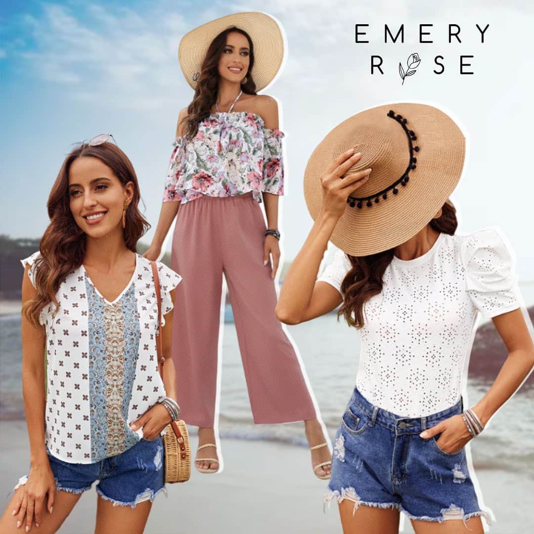 SHEINのインスタグラム：「Experience the essence of summer with our tropical EMERY ROSE pieces 🍉🌴 Pick your fave outfit  🔎14950881 14950557 14930922 14951085 15025943 15026070 15026301 14876065 14875609 14950914  #EmeryRose」
