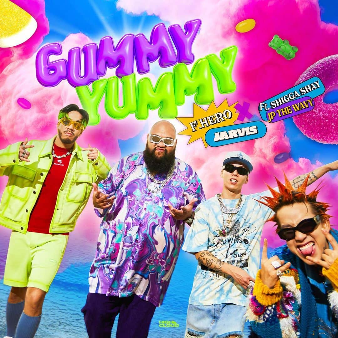 JP THE WAVYのインスタグラム：「お祭りソングでるよ🏄🏻‍♂️💨 ASIA WE CONNECT 🙌🏻🌊  🍭 ‘GUMMY YUMMY’  F.HERO x JARVIS Ft. ShiGGa Shay & JP THE WAVY   27.04.2023 📍YouTube: High Cloud Entertainment (bit.ly/HighCloudEnt_YT)   #GUMMYYUMMY #FHEROxJARVISxShiGGaShayxJPTHEWAVY #highcloudent」