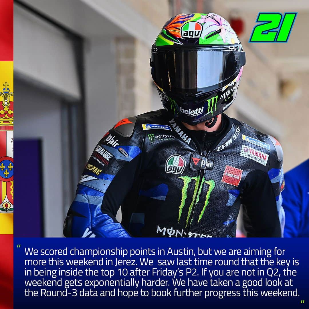 のインスタグラム：「We have a busy week coming up: Spanish GP + Jerez Test on Monday ✊  #MonsterYamaha | #MotoGP | #SpanishGP」
