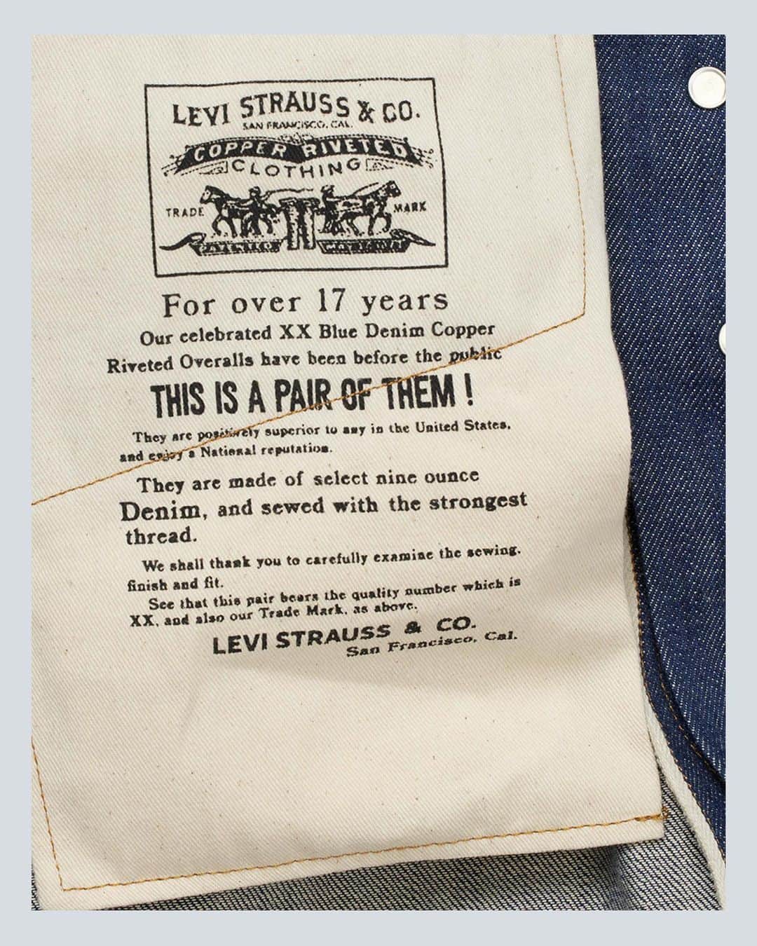 Levi's Japanさんのインスタグラム写真 - (Levi's JapanInstagram)「・ Limited Edition 1890 "White Oak"501® 明日発売  「501」という数にとって「1890」という数は特別な意味を持っています。 リーバイ・ストラウスとヤコブ・デイビスがリベットを使ったブルージーンズの特許を取得したのは1873年ですが、そのジーンズに501®というロットナンバーが初めてつけられたのが1890年だったからです。 おなじみのツーホースパッチが登場したのもこの年。 つまり、1890年は501®が501®になった年なのです。  【発売日】2023年4月27日（木）  【発売店舗】 リーバイス® 原宿 フラッグシップストア、 リーバイス®ストア 大阪、リーバイス®ストア 新宿 ※先行販売分は完売しました   詳しくはプロフィールリンク内、501®限定商品ページよりご確認ください↪︎ @levis_japan     #levisvintageclothing #150YearsOf501」4月26日 19時55分 - levis_japan