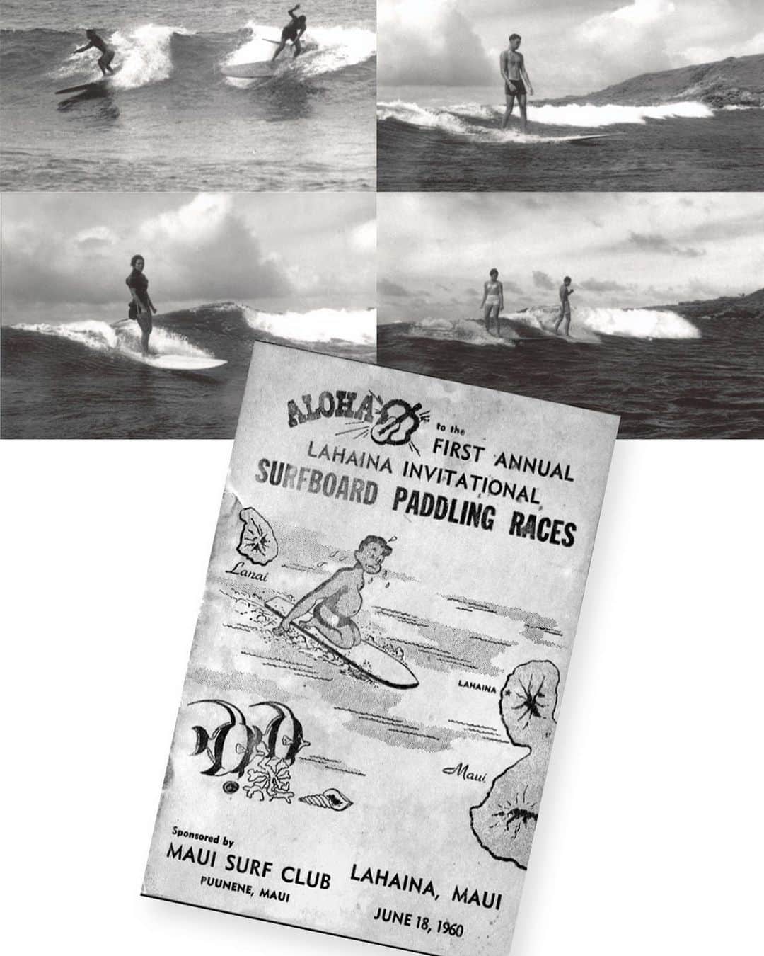 マリブシャツのインスタグラム：「𝙈𝙞𝙙𝙬𝙚𝙚𝙠 𝙈𝙚𝙢𝙤𝙧𝙞𝙚𝙨 Maui is famous for its beauty and laid-back attitude, but the Valley Island also has a rich heritage in surfing. Its modern history can be traced back to the Ho'okipa Surfriders Club formed in 1935. The club held surfboard paddling races in Kahului Harbor on Kamehameha Day in 1939, and again in 1959 when surfing began a new revival. They renamed themselves Maui Surf Club and held the First Annual Lahaina Invitational Surfboard Paddling Races, dated June 11, 1960.」