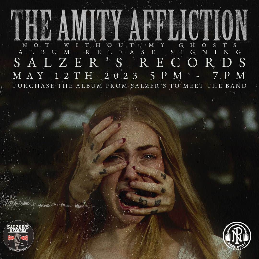 The Amity Afflictionのインスタグラム：「👻💿✍️ We're celebrating the 'Not Without My Ghosts' release day by doing an in-store signing at @salzersrecords. Buy the record instore for entry and we'll see you there on May 12th from 5-7pm 🖤」