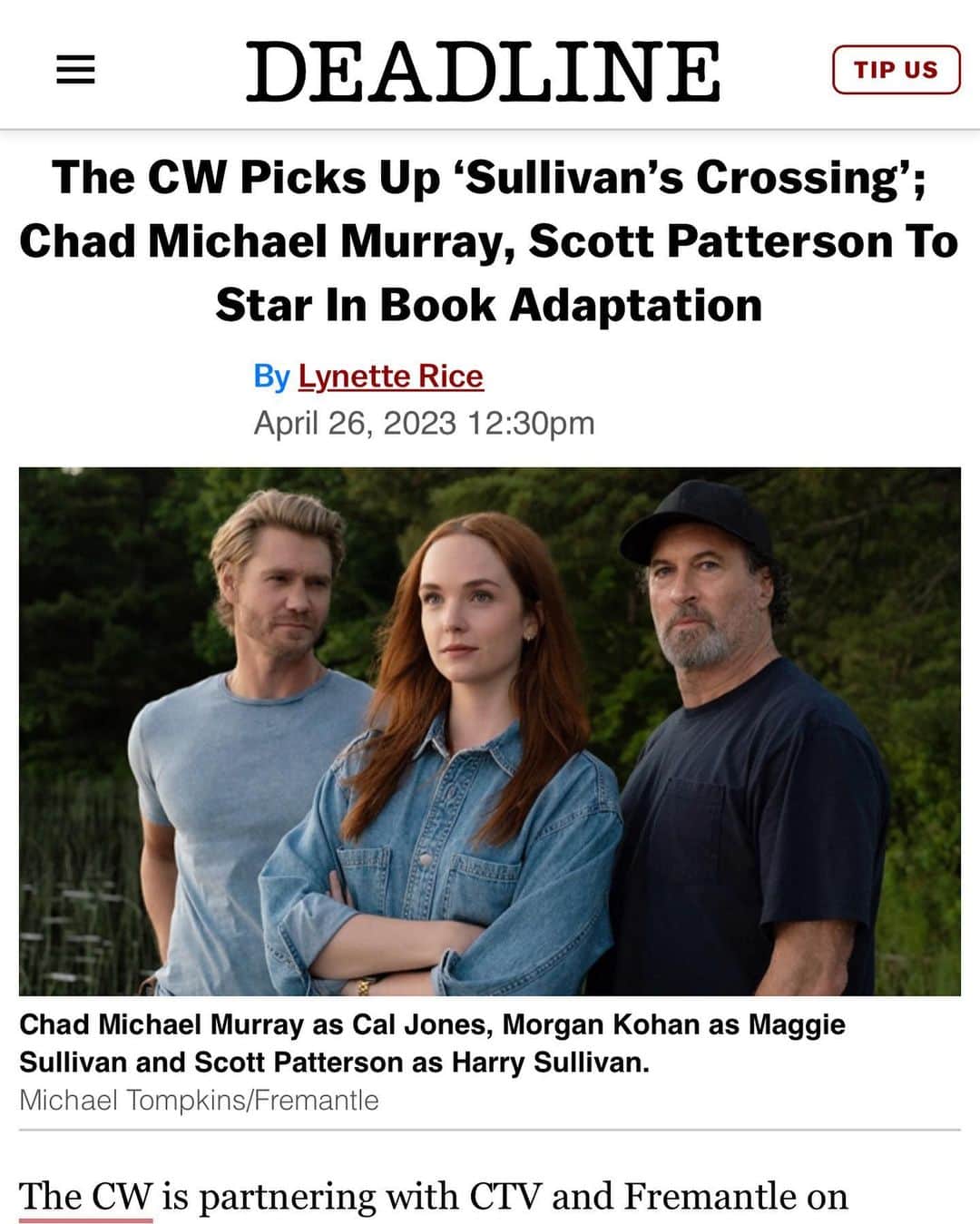 チャド・マイケル・マーレイのインスタグラム：「Im coming home… For all those who’ve been asking when Sullivan’s Crossing will be playing in the US here you go 💪   Im excited to head back to where it all started for me. Thank you @thecw and I’ll see y’all soon.   Thank you @deadline 🤙」