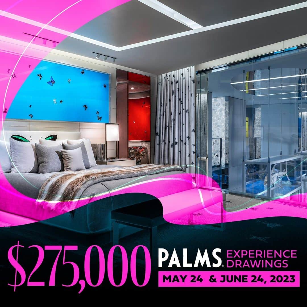 Palms Casino Resortさんのインスタグラム写真 - (Palms Casino ResortInstagram)「Enter to win a three night stay in the Sky Villa, dinner at Scotch 80 Prime, Spa Credit, and a VIP Pool Bungalow! Top prize valued at over $88,000! 🥳  Start earning drawing entries from 7:00am, Thursday, April 27, 2023, to 6:00pm, Saturday, June 24, 2023. Earned drawing entries will be cumulative and valid for both drawings.  Guest must activate their entries at any Club Serrano Kiosk on each day of the drawings. Guests may win one prize each weekend, but may win multiple weekends. Drawings will take place at 7:00pm and guest must be present to win. Additional names will be drawn until all winners have claimed」4月27日 0時28分 - palms