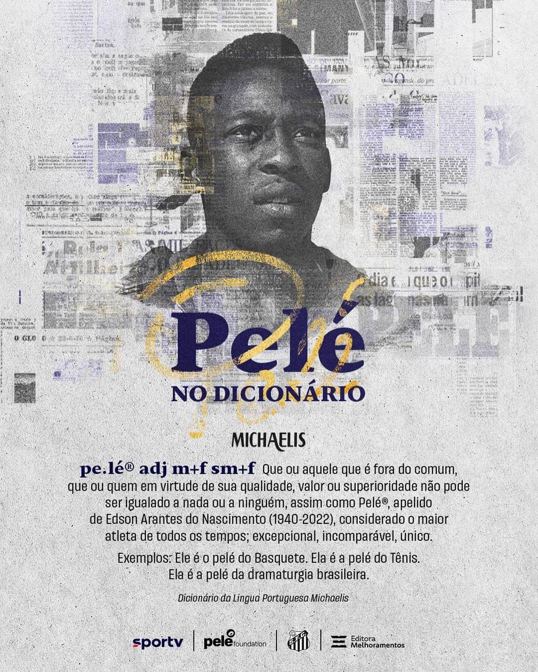 ペレのインスタグラム：「O REI OFICIALMENTE ESTÁ NO DICIONÁRIO!  Ele é o pelé do Basquete. Ela é a pelé do Tênis. A expressão que já era usada para se referir ao melhor naquilo que faz está eternizada nas páginas do dicionário! Juntos fizemos história e colocamos o nome do Rei do futebol na nossa língua portuguesa. Pelé, o significado de "MELHOR"!」