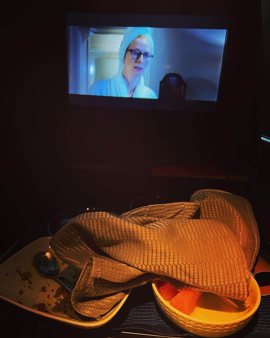 アラン・カミングのインスタグラム：「Cous cous and Tilda on the plane today.」