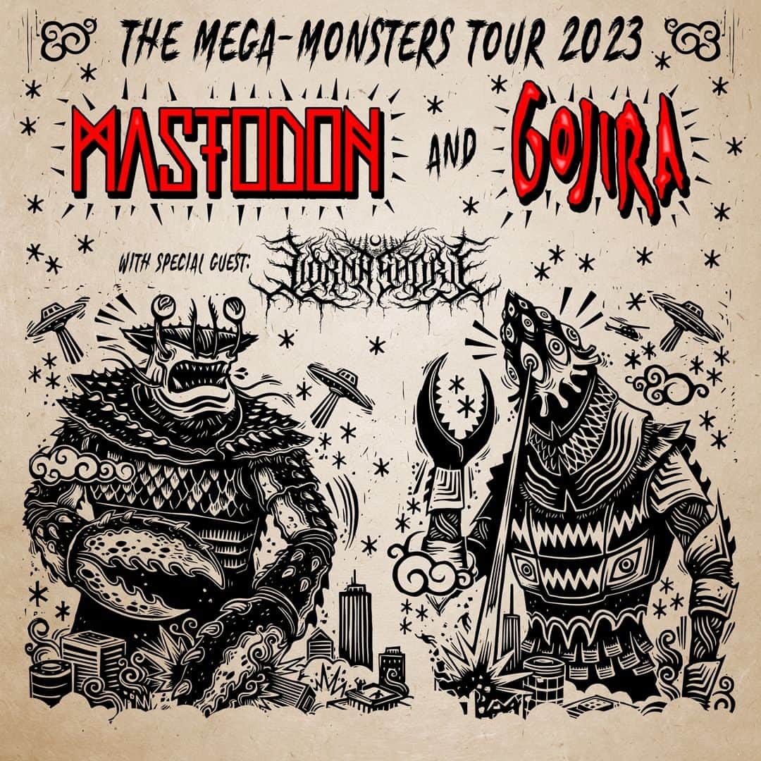 マストドンのインスタグラム：「The official Mega-Monsters Tour Playlist is here!  Check it out on Mastodon's Spotify profile.   Each song has been hand-selected and curated by members of Mastodon and Gojira, it includes tracks from the tour and some of their favorites, try to guess who’s listening to what!  https://open.spotify.com/playlist/1bBwKcnANAze5Nglx9bfDk?si=de70df6694ca4ed5」