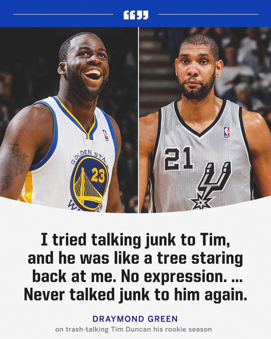 スポーツセンターのインスタグラム：「Draymond's trash talk never phased Tim Duncan 😂」