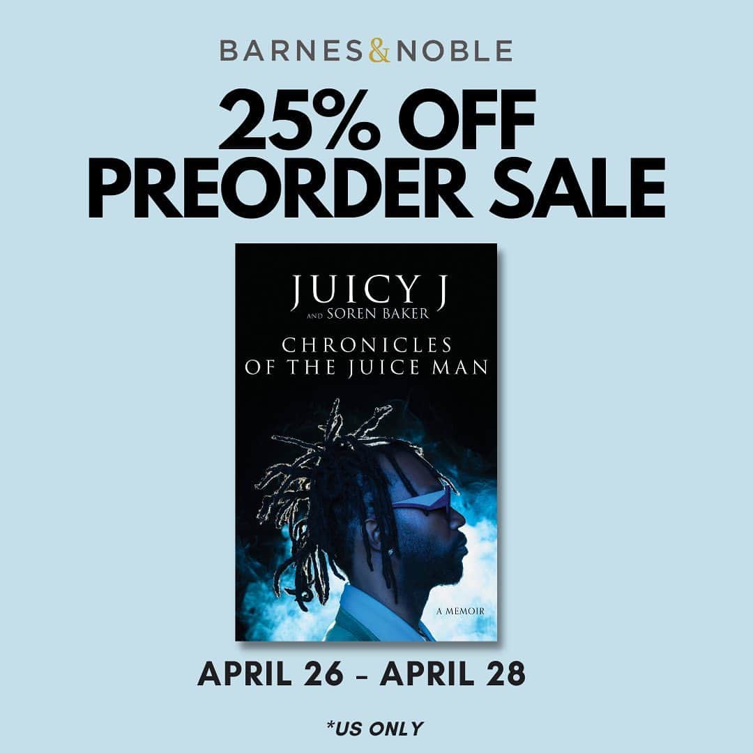ジューシー・Jのインスタグラム：「I am thrilled to share that @barnesandnoble is offering 25% off all pre-orders, including Chronicles of the Juice Man from April 26-28th!  Link in bio」