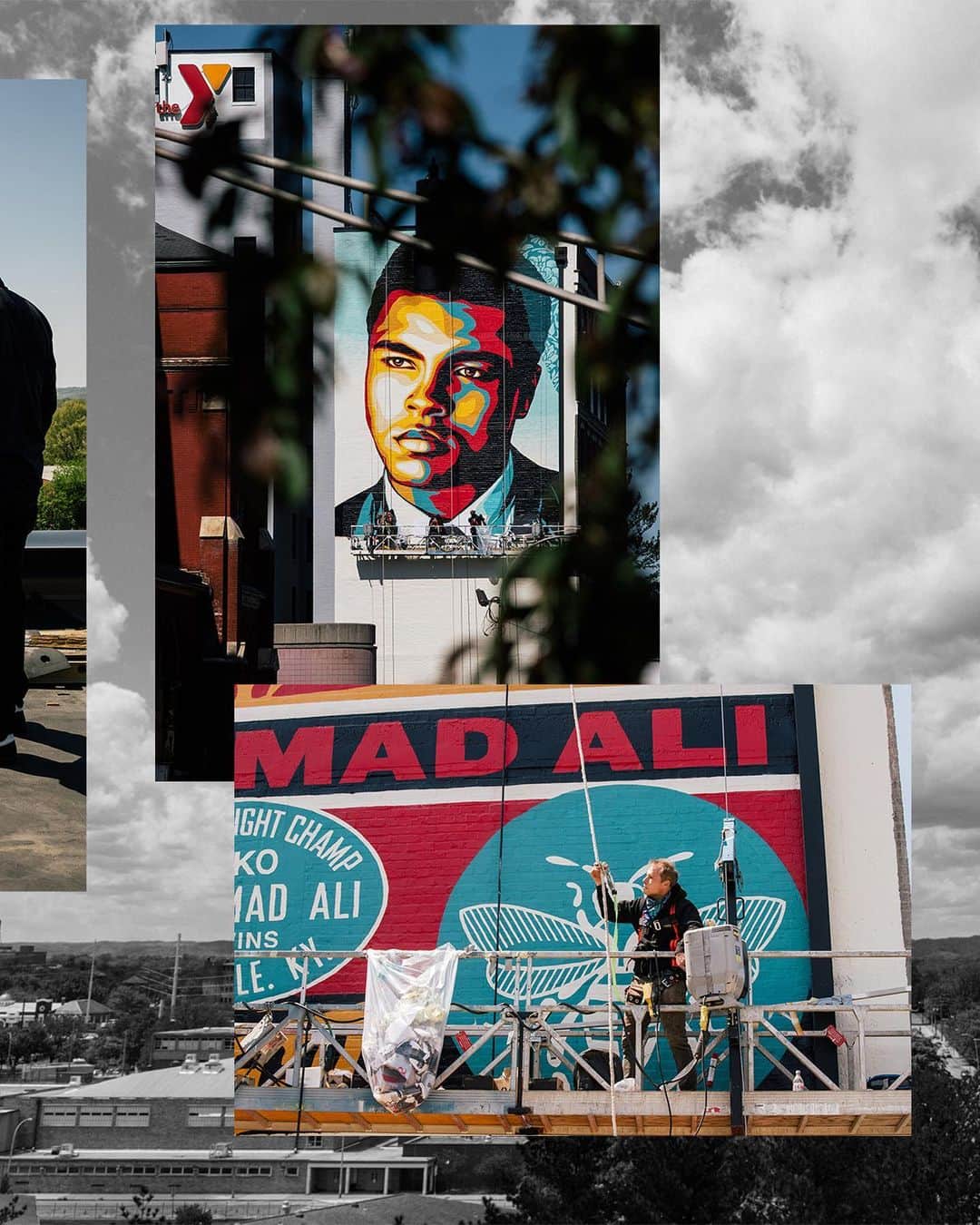 Shepard Faireyさんのインスタグラム写真 - (Shepard FaireyInstagram)「Progress from Louisville! Photos by @jonathanfurlong. I will be at the Outside Influence group show later, presented by @guerillaone & @artistsfortrauma. Stay tuned for the final Muhammad Ali mural shot! –Shepard」4月27日 4時22分 - obeygiant