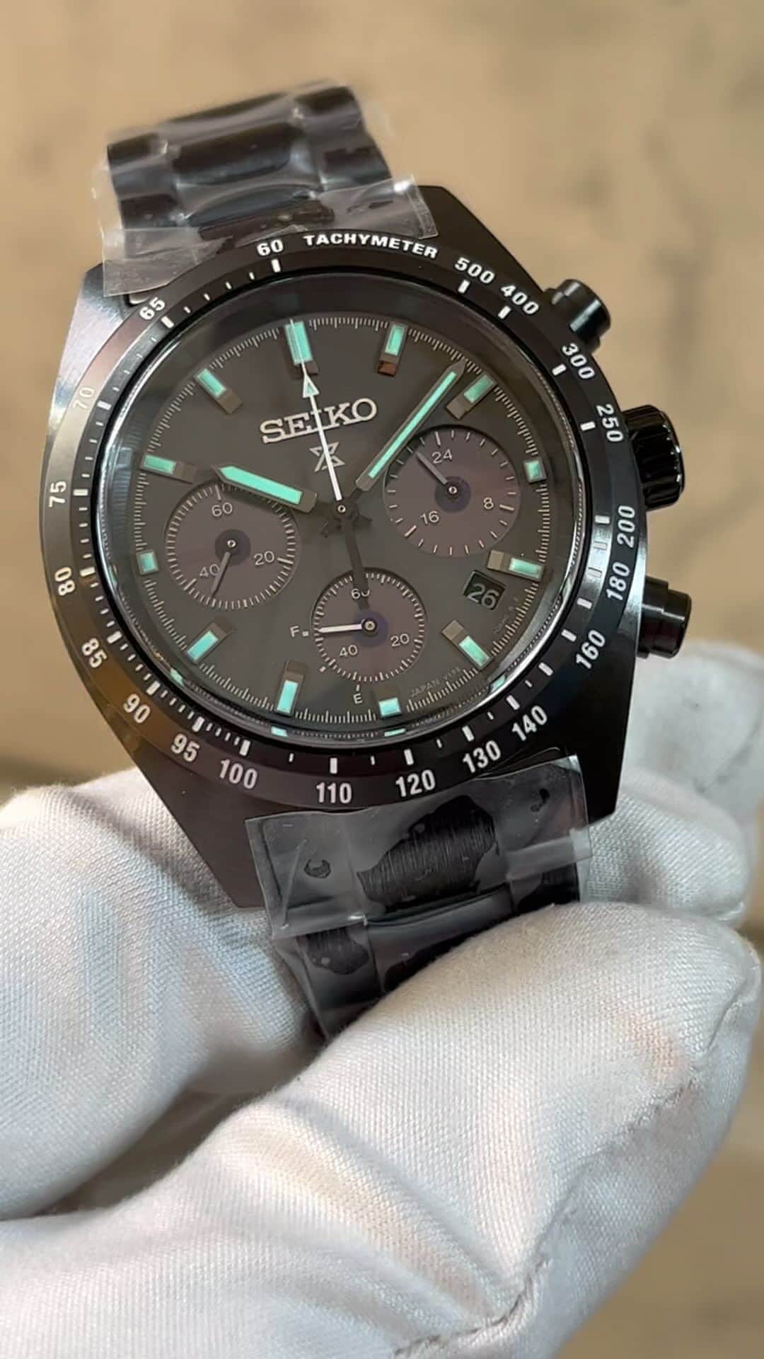 NAKANIWA WISPのインスタグラム：「“The Black Series Night Vision”SEIKO PROSPEX SPEEDTIMER SOLAR CHRONOGRAPH Ref：SBDL103 Price：￥85,800-  Back in stock! The Black Series Night Vision from SEIKO PROSPEX, the SBDL103 Solar Chronograph Speedtimer watch. The watch features an all-black case with a newly developed green Lumibrite that recreates the view of looking through a night vision scope.  With a compact 39mm case and a curved sapphire crystal, the watch has a sporty design that complements its rugged features. The case and bracelet have a precise combination of hairline and mirror-polished finishes.  The Lumibrite on this watch utilizes a newly developed green color, which boasts higher brightness and a longer afterglow duration than previous colored Lumibrite materials.  ■ Inquiry NAKANIWA WATCH 4-10-3 Minamisenba, Chuo-ku, Osaka-shi, 542-0081 TEL: 06-6251-7573 Open from 11:00 to 18:30 Closed on Wednesdays LINE ID: @910caqbg  #NAKANIWA #nakaniwawatch #PROSPEX #プロスペックス #SBDL103 #seiko」
