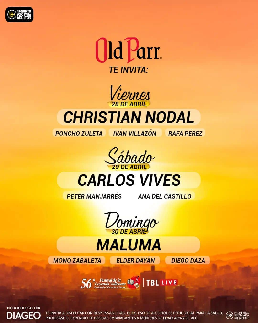 Old Parr Oficialのインスタグラム：「Disfruta de los mejores atardeceres al ritmo de tus artistas favoritos junto a #OldParr . @tbl_live @fesvallenato」