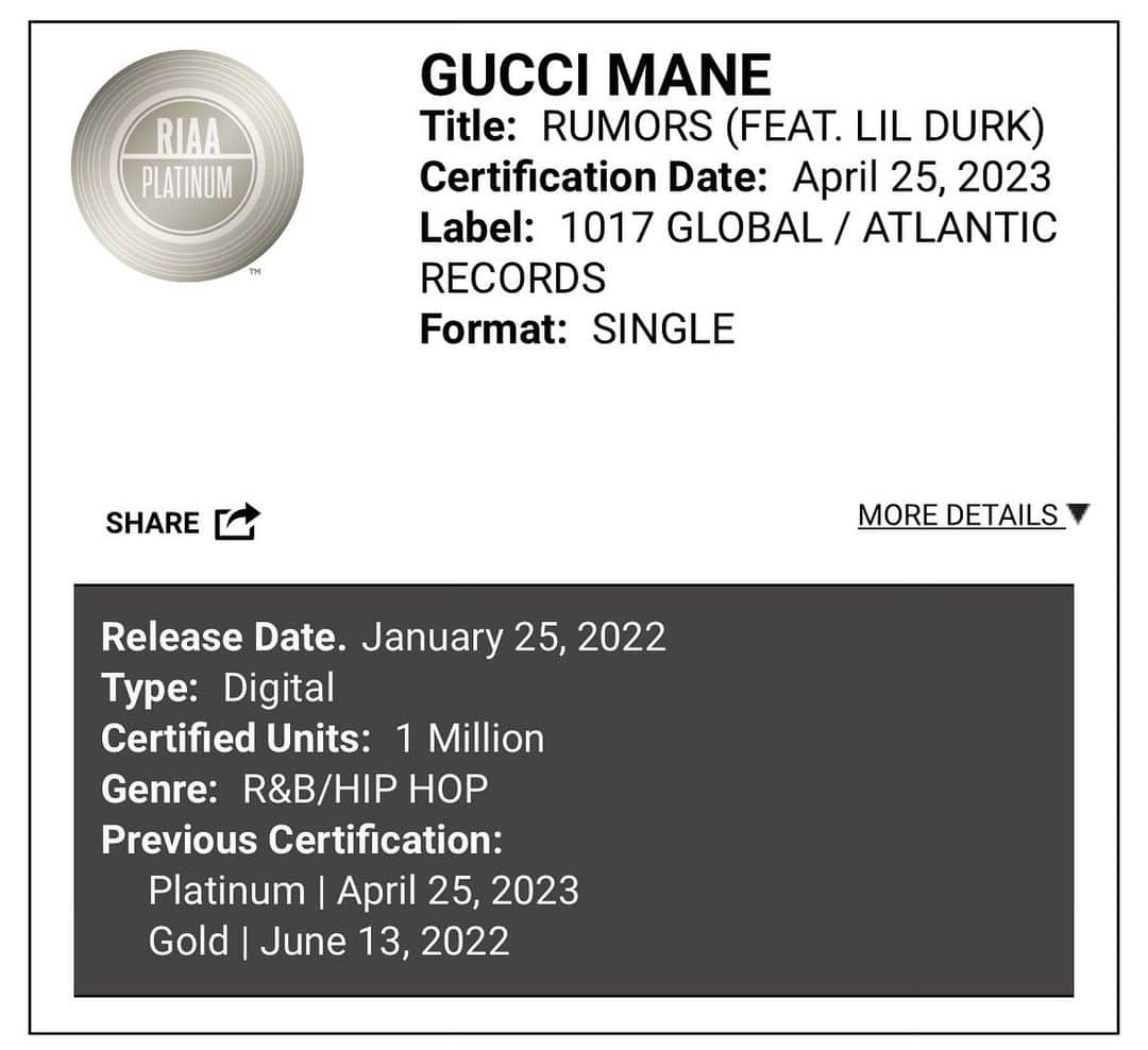 グッチ・メインのインスタグラム：「Rumors platinum let’s get it @lildurk 🥶🥶」