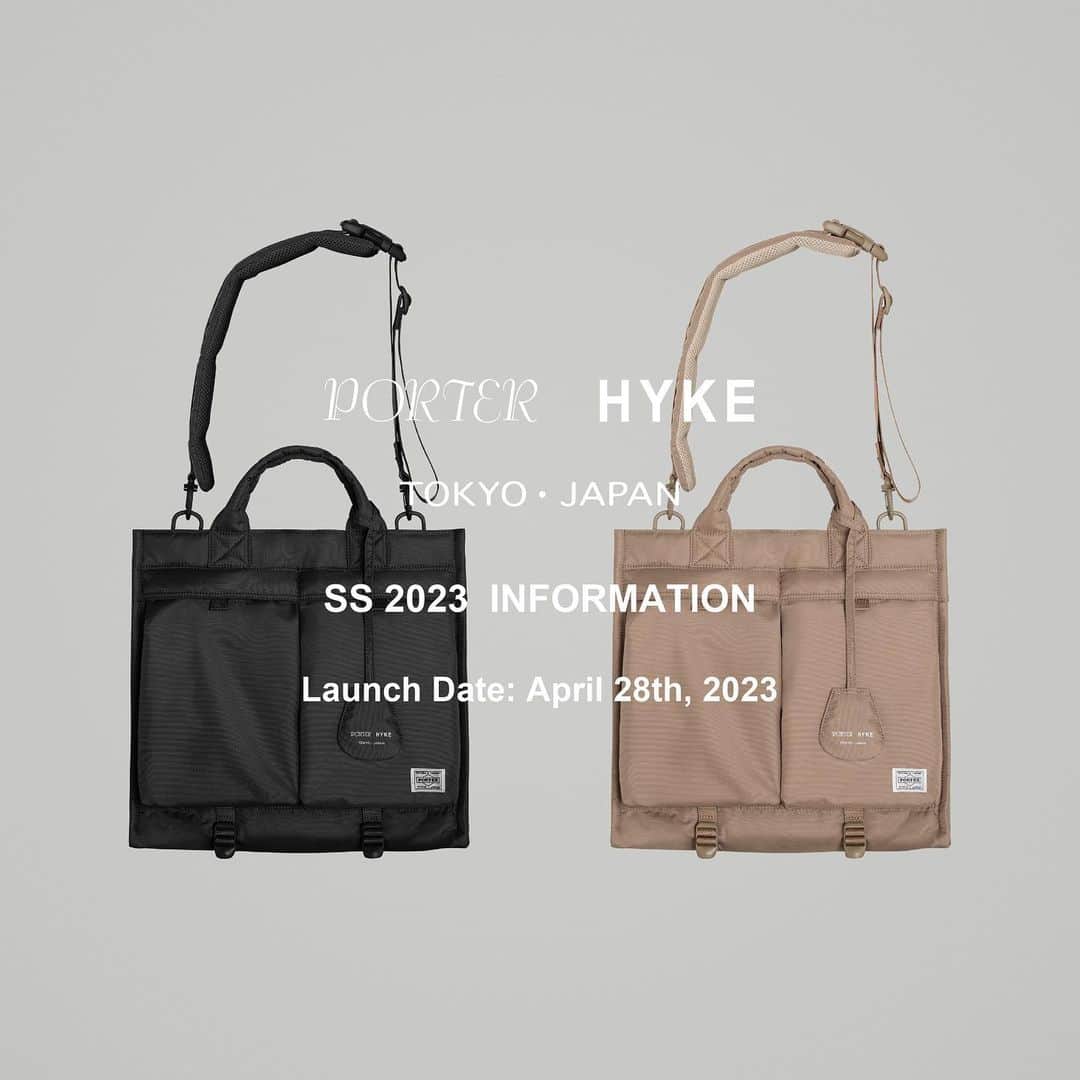 HYKEのインスタグラム：「2WAY TOTE BAG_HYKE Edition　 ¥ 68,000- (without tax) COLOR: BLACK, SAND STONE - PORTER の定番アイテム2WAY TOTE BAG をベースにデザイン。 表地にTefox( テフロン加工を施した撥水性に優れたナイロンオックス）、裏地にはオニオン柄のキルティングを使用。 ショルダーストラップ、キーチャーム、PORTER × HYKE オリジナル収納袋付き。 - "PORTER × HYKE" SS 2023 COLLECTION 発売のご案内 - 下記日程にて"PORTER × HYKE" SS 2023 COLLECTION を発売します。 発売日 : 2023 年4 月28 日 金曜日 - 販売店舗の詳細はHYKE WEBSITE 内のPORTER × HYKE 特設ページをご覧ください。 https://hyke.jp/pages/porter-hyke 販売方法に関しては取扱店舗に直接お問い合わせください。 - @porter_yoshida_co.official @porter_stand #porterhyke #porter #hyke」