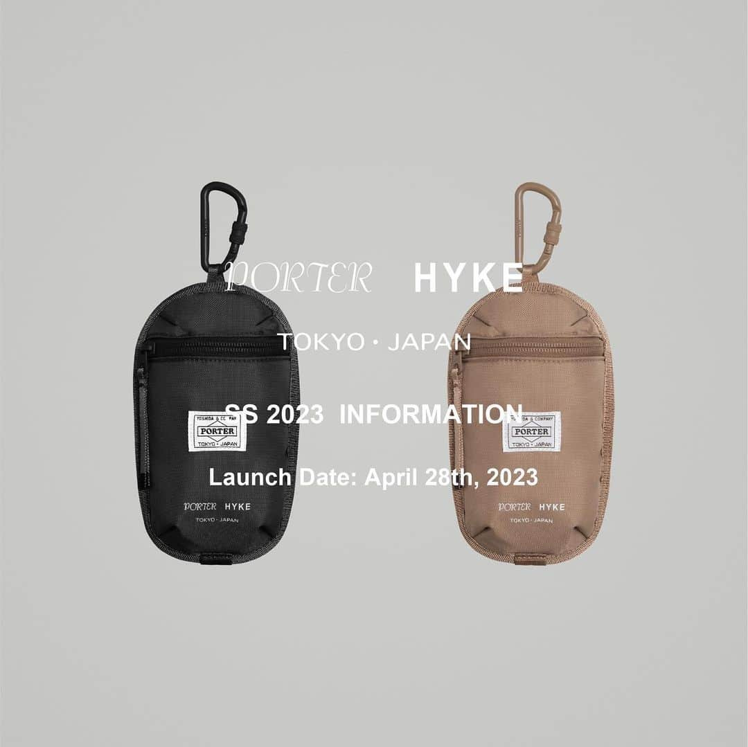 HYKEのインスタグラム：「ARM POUCH ¥ 16,000- (without tax) COLOR: BLACK, SAND STONE - 表地にTefox( テフロン加工を施した撥水性に優れたナイロンオックス）、裏地にはオニオン柄のキルティングを使用。 裏側のメッシュが二重になっており、アームベルトを収納可能。 付属のネックストラップで首にかけたり、カラビナを使用してベルトループやバッグのハンドルなどに装着できます。 カラビナ、ネックストラップ、PORTER × HYKE オリジナル収納袋付き。 - "PORTER × HYKE" SS 2023 COLLECTION 発売のご案内 - 下記日程にて"PORTER × HYKE" SS 2023 COLLECTION を発売します。 発売日 : 2023 年4 月28 日 金曜日 - 販売店舗の詳細はHYKE WEBSITE 内のPORTER × HYKE 特設ページをご覧ください。 https://hyke.jp/pages/porter-hyke 販売方法に関しては取扱店舗に直接お問い合わせください。 - @porter_yoshida_co.official @porter_stand #porterhyke #porter #hyke」