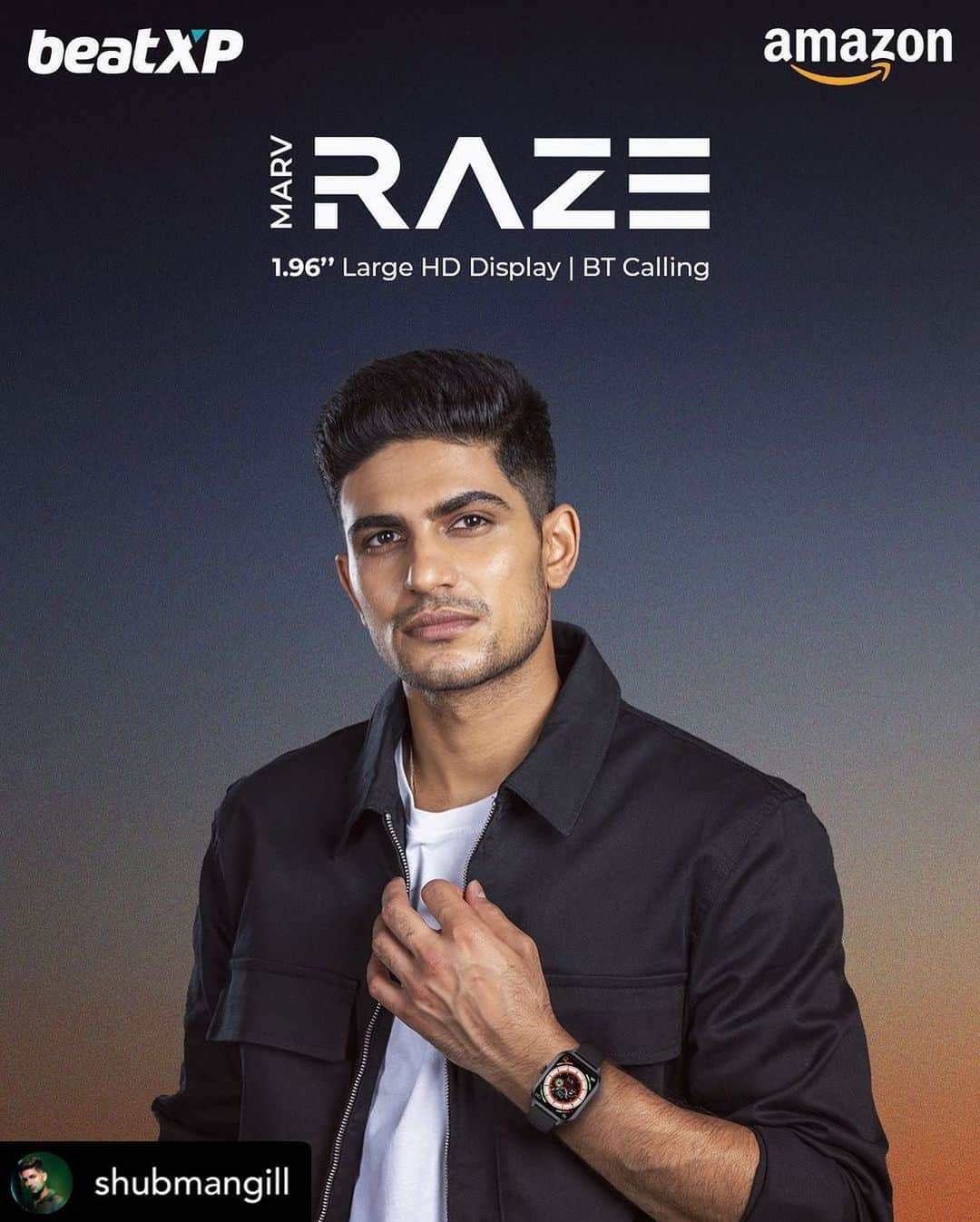 のインスタグラム：「Repost @shubmangill 📸 @praveenbhat  .  RePosted • @shubmangill Get in the zone with @getbeatxp smartwatch - the perfect companion for Shubman Gill's active lifestyle. With its advanced features and stylish design, it's the ultimate tool for tracking fitness goals and staying connected on-the-go. #ad #praveenbhat @rashidtheartist @rohitreddygoa #shubmangill」