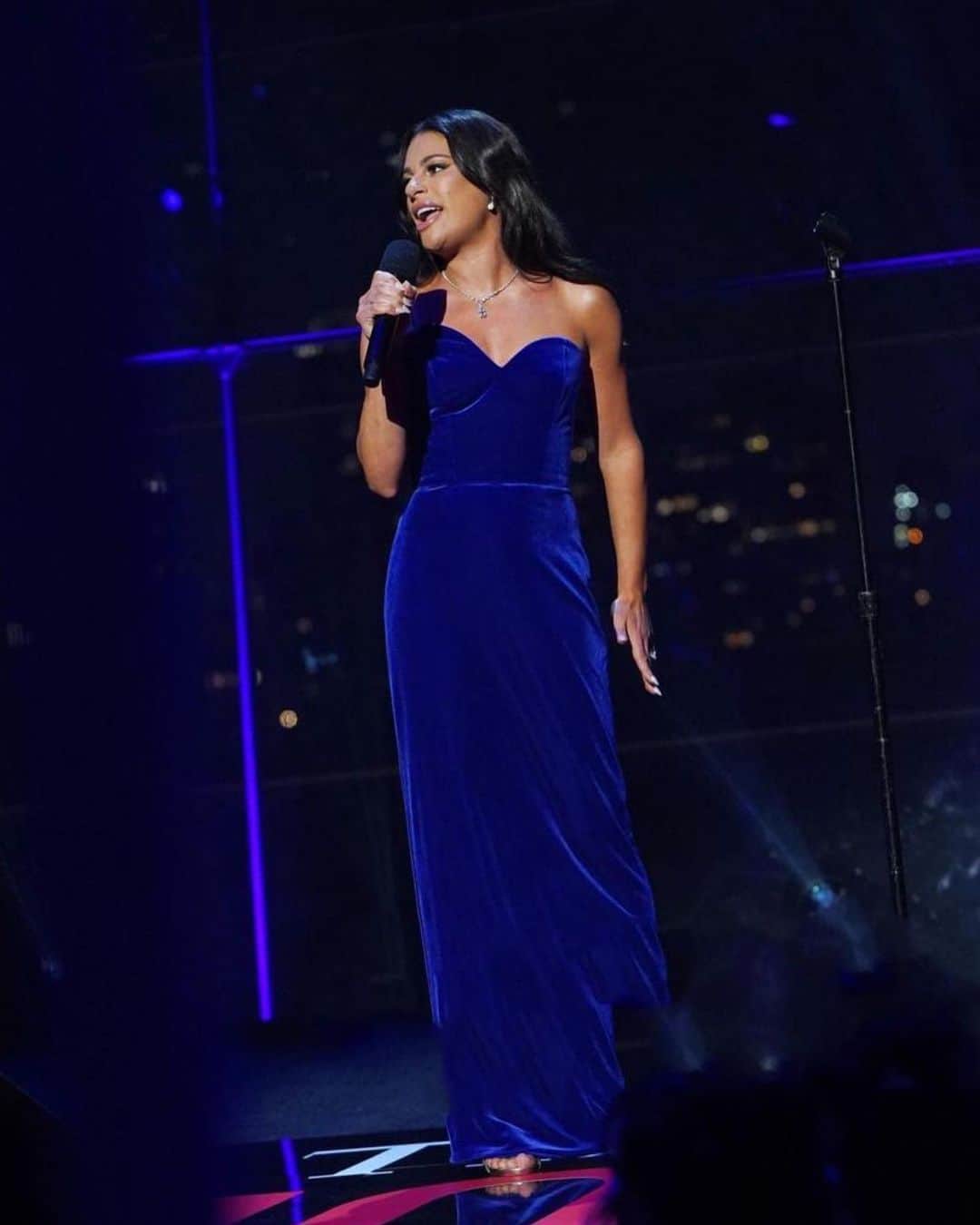 Monique Lhuillierのインスタグラム：「Gorgeous talent @leamichele performs at the 2023 @time 100 Gala in #mlfall23 💙💙 #moniquelhuillier」