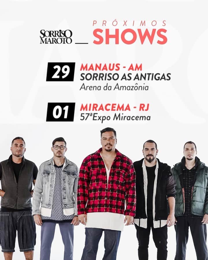 Sorriso Marotoのインスタグラム：「Vambora pra mais uma turma! 🙌🏽  O sábado vai ser cantando as antigas em Manaus e o feriado em Miracema! 🔥   📍link de ingressos na bio」