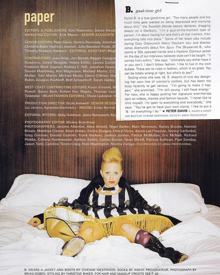B. Akerlundのインスタグラム：「#tbthursday  Thank you @papermagazine for your endless support on various of my projects . You were one of the first publications to believe in me way back when in the 90’s when I was a baby stylist ….. wish you all an exciting new future and look forward to what is next ! End of an era ❤️ B .」