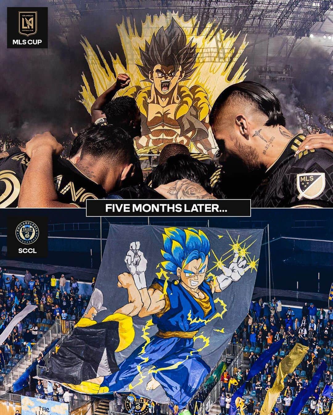 Major League Soccerのインスタグラム：「Everyone’s going Super Saiyan. Union supporters brought out Vegito to counter Gogeta from MLS Cup. 💥」