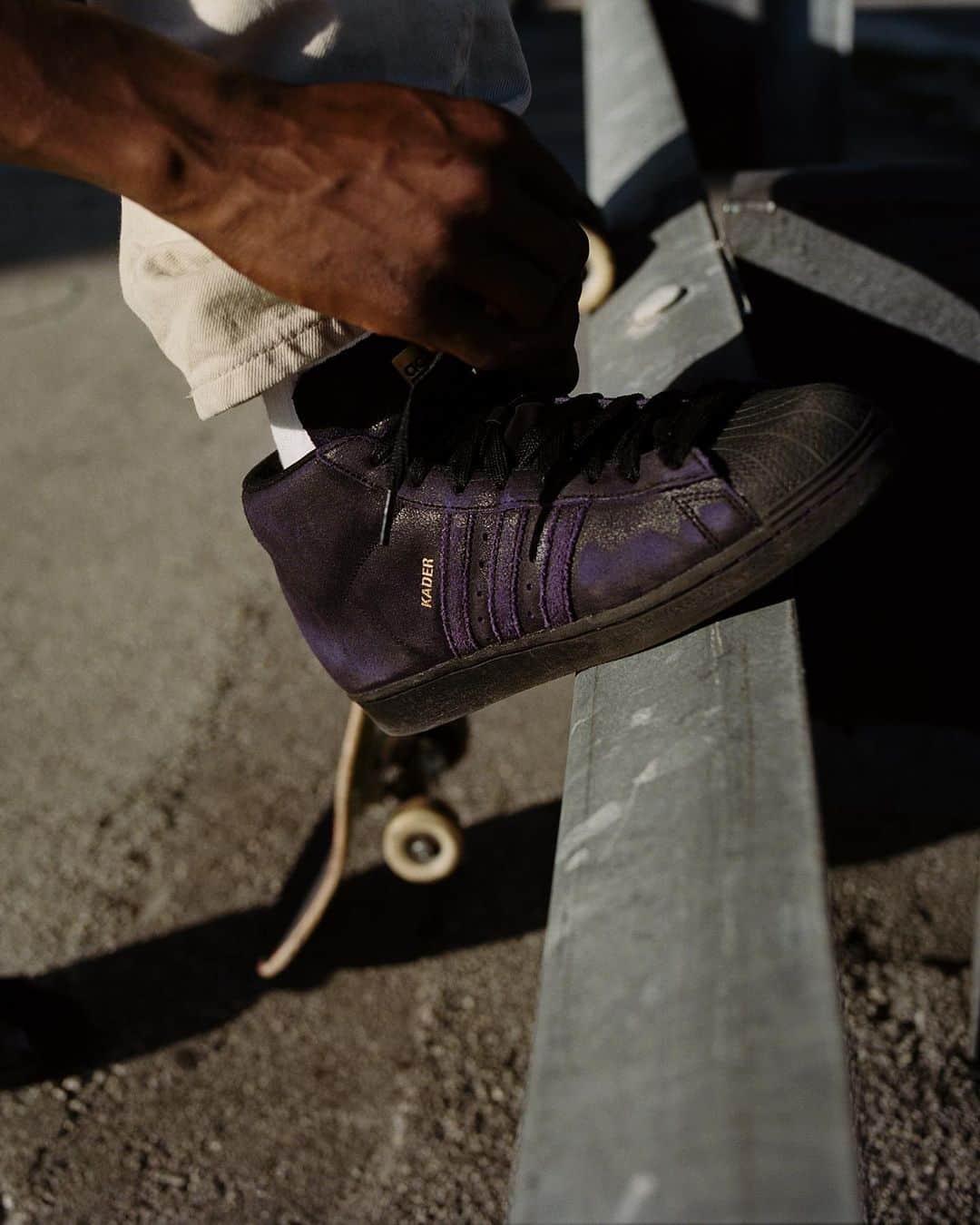 adidas Skateboardingさんのインスタグラム写真 - (adidas SkateboardingInstagram)「☔️/// PURPLE REIGN  The Pro Model ADV by Kader features a layered dark purple suede upper with a distressed black overlay on top that wears away as you skate. It also includes an all-black outsole and toe-cap with purple contrast stitching, gold foil adidas logo hits on the tongue and heel tabs, and Kader’s name emblazoned in gold foil alongside the three stripes.  Available Friday, April 28th in select skate shops worldwide and online at adidas.com/skateboarding on May 10th.  📸 @zandertaketomo  #adidasSkateboarding #adidasProModel」4月28日 1時00分 - adidasskateboarding