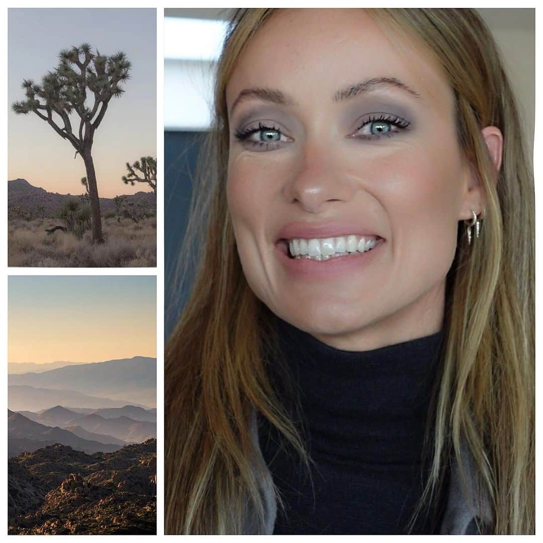 JO BAKERのインスタグラム：「O L I V I A • W I L D E 🇺🇸 Desert dust smokey eyes… on #oliviawilde ✨ Inspired by the desaturated break of dawn and dusk hues of the desert …always mesmerized by the open road and the journey !!  Keep your eyes wide open… ✨ Style @karlawelchstylist @fearofgod  Hair @mararoszak @rozhair  Makeup by me #jobakermakeupartist using #desertroadtrip eyeshadow palette @bakeupbeauty 💋‼️」