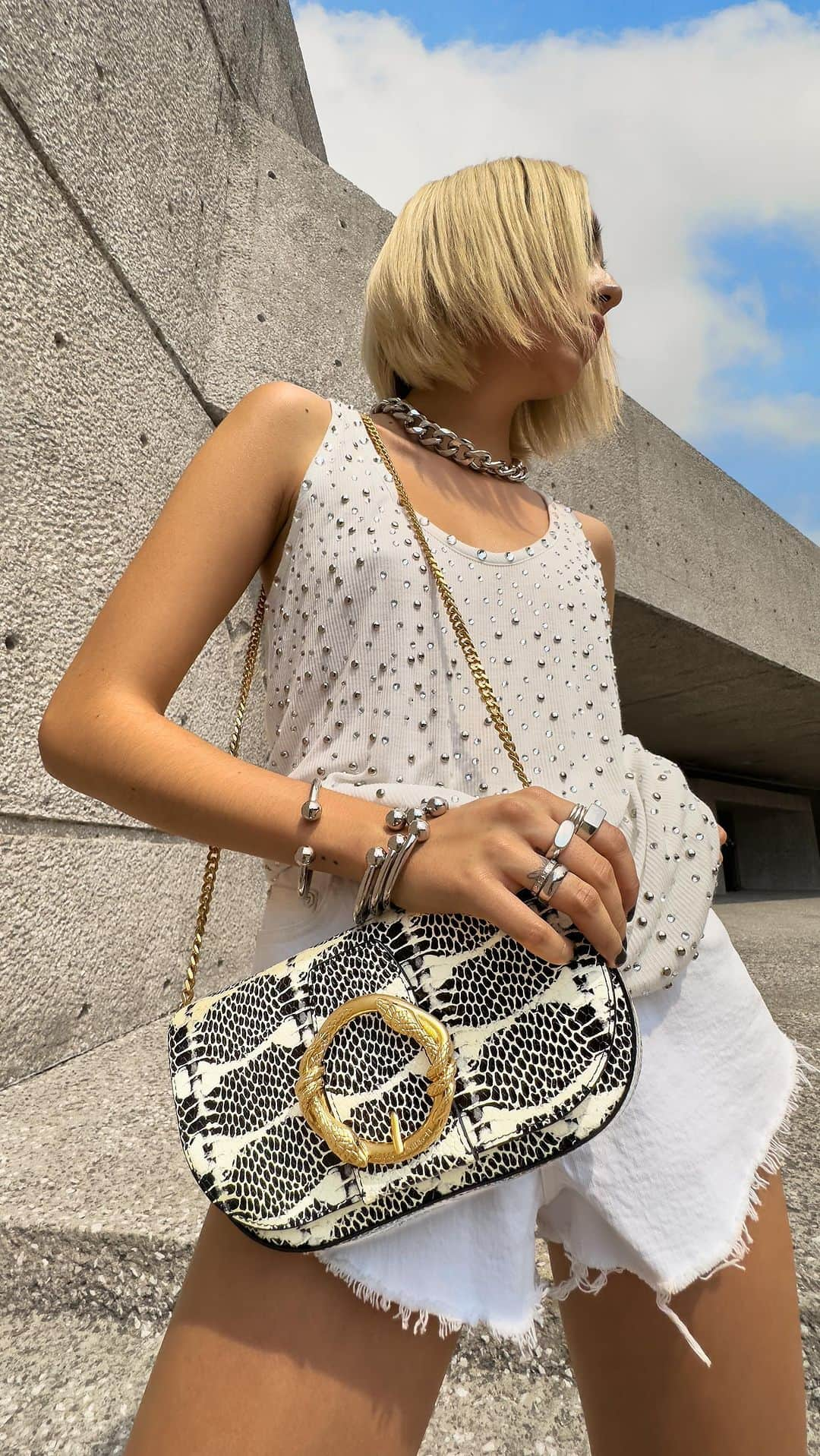 レベッカミンコフのインスタグラム：「We can’t get enough of this black and white snake print…what can we say?! 🤷‍♀️  . . . .  #snakeprint #obsession #handbagobsession #summerstyle #springfashion #musthave #fashionreels #trending #blackandwhite #neutralprint」