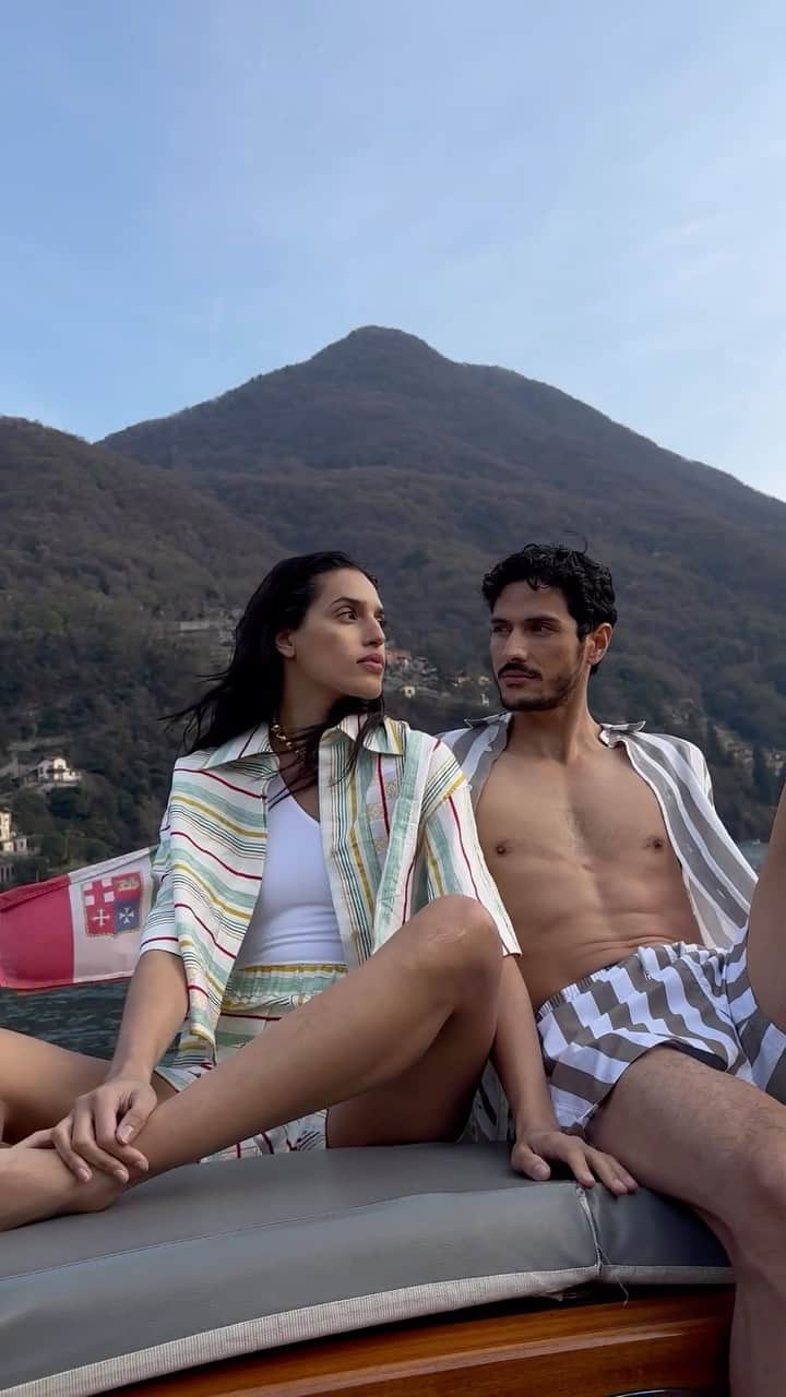 Harrodsのインスタグラム：「Bad day at work? Book that holiday – this could be you ⛵  Shop your out-of-office wardrobe in Women’s Swimwear on the First Floor and Men’s Essentials & Swimwear on the Second Floor.  Location: @passalacqualakecomo @abercrombiekent  #Harrods」