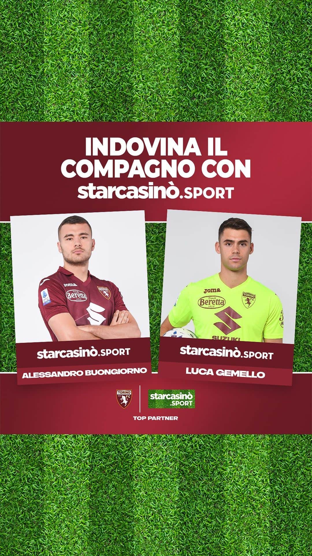 トリノFCのインスタグラム：「🐂 Indovina il Compagno! La sfida tra @ale.bongio & @lucagemello  🎥 Curiosità sui compagni di spogliatoio, aneddoti e retroscena in esclusiva per StarCasinò Sport  👀 Corri sul nostro canale YouTube e guarda il video completo con Lucrezia Maritano    @torinofc1906 #IlNuovoModoDiVivereIlTorino #EsperienzeStarCasinoSport」