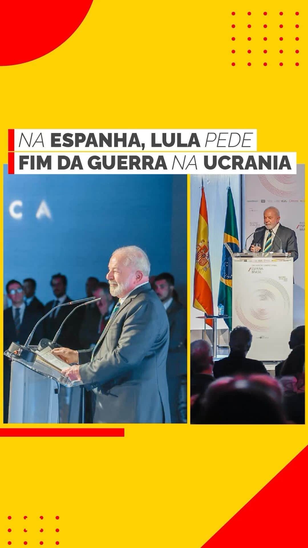 ジルマ・ルセフのインスタグラム：「Em discurso na Espanha, o presidente @lulaoficial afirmou que a guerra na Ucrânia jamais poderia ter acontecido e que o fim do conflito é urgente.」