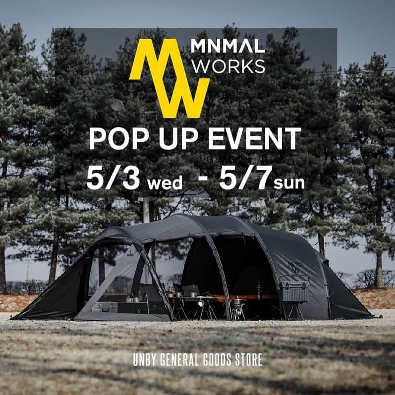 UNBY GENERAL GOODS STOREのインスタグラム：「MINIMAL WORKS ポップアップイベントを開催いたします！  ✌️G.Wはどう考えてもUNBYストアへこなきゃ！  5.3-5.7の限定５日間 ゴールデンウィーク、みなさま遊びの計画はたてられましたか？ UNBYストアではミニマルワークスのポップアップイベントを開催致します。  日本で初お披露目となるテントをご紹介！ 三田店では、アルベルゲのチャコールカラーを展示いたします。  お店だけとアプリ会員さまだけの人気商品の嬉しい特別特典、日本初紹介のギアも店頭にてご紹介・先行予約をさせていただきます。  そして、いつも優しくUNBYを見つめてくださるUNBYアプリ会員さまに、UNBYからのお楽しみ  #伝説のくじ引き イベントを開催します。 豪華景品、先着順、当たりくじは初日から確実に入っております。 くじ引きは数に限りがございますので、ぜひお早めに遊びにおこしください。  詳細は各店インスタグラムにてご紹介していきます。 皆様のお越しを、スタッフ一同たのしみにお待ちしております！💪❤️  【POP UP 詳細】 開催日:2023/5/3〜7 開催店舗: UNBY原宿　@unby_tokyo  UNBY名古屋 @unby_nagoya  UNBY箕面 @unby_minoh  UNBY三田 @unby_sanda   . . . . . . #unbygeneralgoodsstore  #minimalworks #ミニマルワークス #アッソブ #albergue #アルベルゲ」