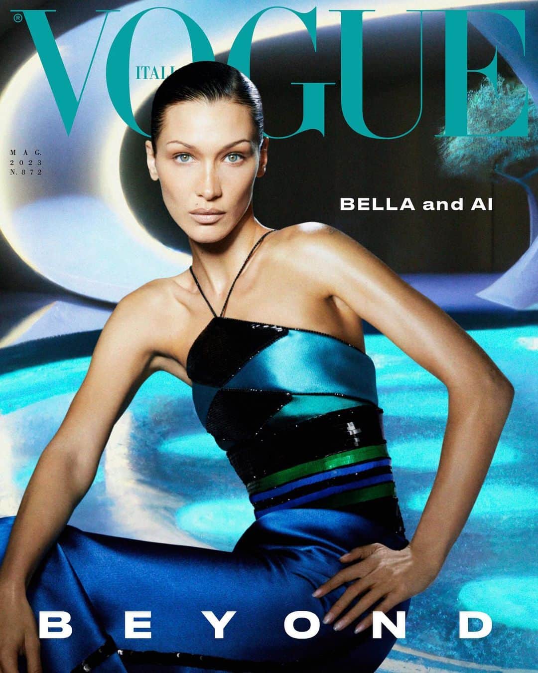 Vogue Italiaさんのインスタグラム写真 - (Vogue ItaliaInstagram)「@BellaHadid è la protagonista “reale” di una copertina, e di un numero, dedicato al tema dell’Intelligenza Artificiale. Fotografata da @Carlijnjacobs con lo styling di @Imruh su sfondi creati con il programma DALL- E, la cover è il risultato di un’affascinante quanto complessa interazione tra la creatività umana e la macchina. “Possiamo usare l'AI per sostituire la creatività umana, e impigrirci, oppure come strumento per stimolarla, espanderla, superarandone i limiti tradizionali” afferma #Carlijnjacobs. “Col progredire della tecnologia, in futuro vedremo sempre più immagini prodotte con l’Intelligenza Artificiale, ma mi risulta difficile immaginare che la fotografia tradizionale, e con essa le figure professionali del fotografo, del make up artist, del set designer, scompariranno” aggiunge #ImruhAsha. Scopri tutti i retroscena di come questa storia è stata creata nell’articolo a cura di @MicheleFossi al link in bio, e sul nuovo numero di #VogueItalia, in edicola dal 3 maggio.  Credits Photographer @carlijnjacobs Model @bellahadid Stylist @imruh Stylist Assistant @arouammari Stylist Assistant @ashzielinski Make-up @samvissermakeup @artpartner Hair Stylist mustafayanaz @artandcommerce Mani @jinsoonchoi @homeagency Set Designer @heathmattioli @frankreps  Production @prodn_artandcommerce Location @hookstudiobk In collaboration with the AI artist @dailydall.e Thanks to @openaidalle  Total look @giorgioarmani   Head of Editorial Content: @franragazzi Global Creative Director: @juancp Global Director, Talent & Casting: @mrsvoguester  #VogueCover #MayIssue」4月27日 22時00分 - vogueitalia