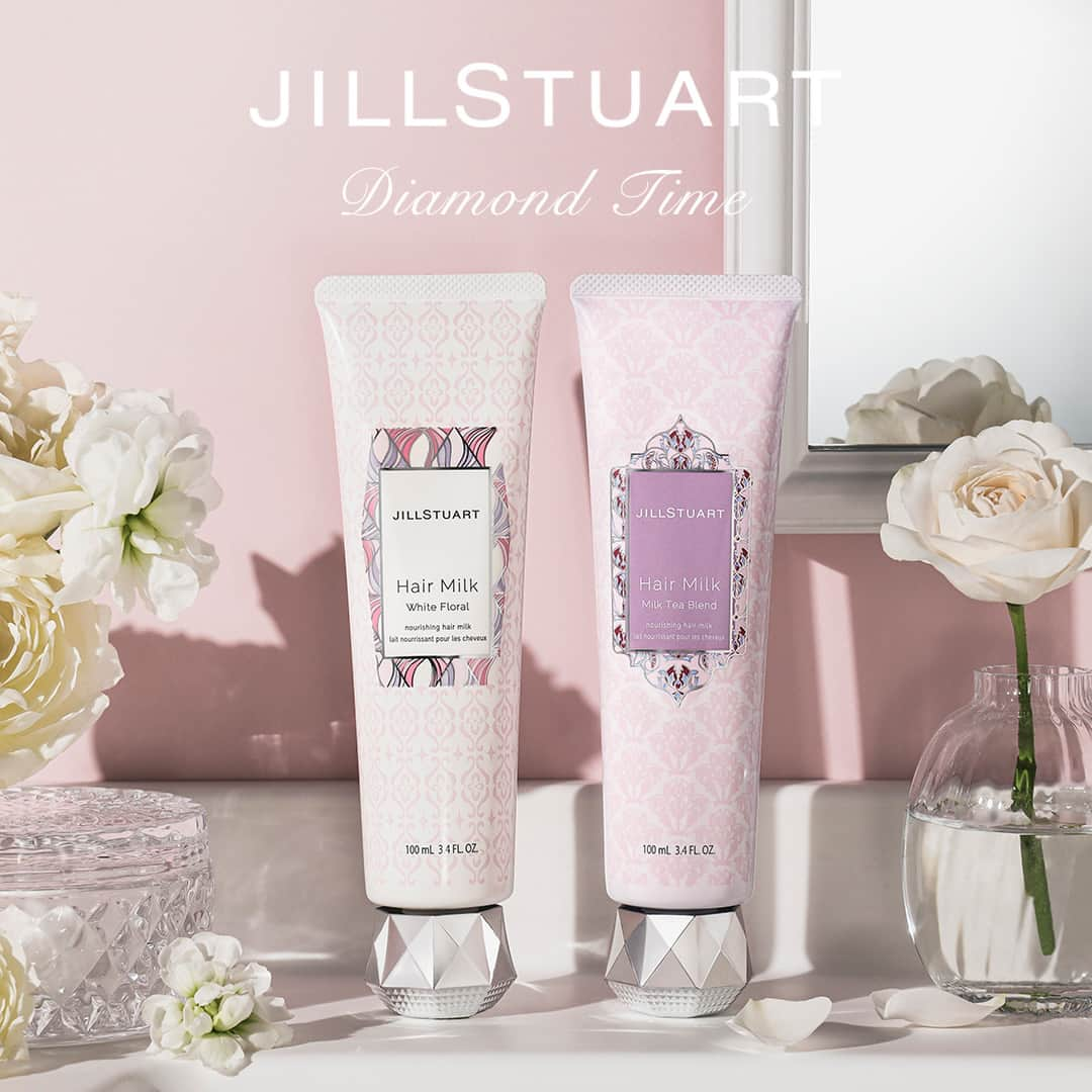 JILLSTUART BEAUTYのインスタグラム：「JILL STUART Lifestyle New Item & Limited Item 〜Diamond Time〜 5月12日(金)より発売 《本日より予約開始》  髪を乾燥や紫外線のダメージ、 ドライヤーの熱から保護しながら、 1本1本にうるおいをあたえ、 しなやかでまとまりのある質感にととのえるヘアミルク。  ■ ヘアミルク  ホワイトフローラル どんなときも心を落ち着かせ、 素直になれる香り。  ■ヘアミルク　ミルクティーブレンド 優しさに包まれるような、 深い癒やしをもたらす香り。  #jillstuart #jillstuartbeauty #ジルスチュアート #ヘアミルク #ヘアケア #トリートメント #洗い流さないトリートメント #ホワイトフローラル #ミルクティー #ギフト」