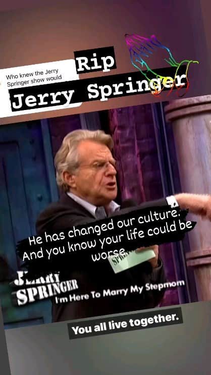 ロイ・ネルソンのインスタグラム：「Rip Jerry Springer 🙏🙏🙏 He has changed our culture. And you know your life could be worse. Memories.......」