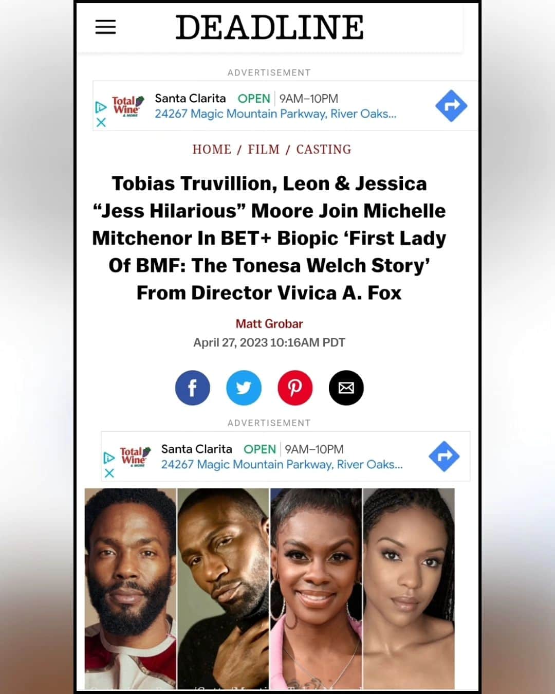 のインスタグラム：「GM Dawlings! So EXCITED to finally be able to share the AMAZING cast I directed in the upcoming @betplus "1st Lady Of BMF The Tonesa Welch Story"  Seen in the announcement in @deadline The TALENTED @tobiastruvillion LEGEND @wwwjustleon BEAUTIES @jesshilarious_official @michellemitchenor were amazing in @firstladytonesa film! Exec Produced by @ceoazarel of @megamind_media & @judgegregmathis Stay tuned for more dawlings! #LifeIsGood #GodIsGood #Blessed #Respect #GurlPower #VivicaFoxHair #TeamVivica #TeamFox #MyGrindDontStop #LegitimateCareers #BossMoves #LoveWins #FilmLife #Actors #Director #LetToniEat #ClassicBadChicks 🔥🤴🏽👸🏽🤑🎬🔥」